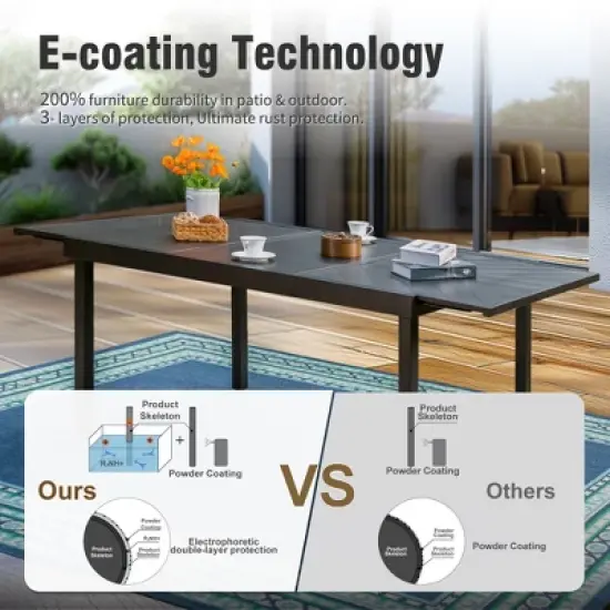 Captiva Designs 9pc Patio Dining Extendable Steel Rectangle Table & Rattan Metal Fixed Chairs & Swivel Arm Chairs image {5}