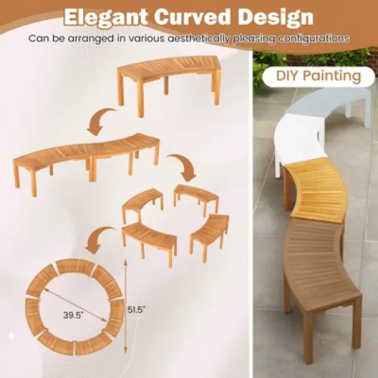 Costway 1/2/4 PCS Outdoor Curved Bench with Slatted Seat Wrap Around Tree Bench 2-Person Seating image {7}