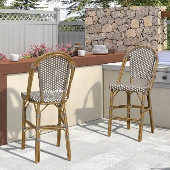 PURPLE LEAF 2-Pack Grey Rattan Bar Stools &uml;C 25" Counter Height, Chic for Kitchen & Patio image {3}