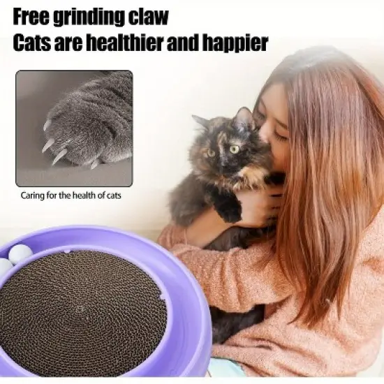 Multi-functional cat scratching board with ball track  with spring and ball, anti-scratch furniture artifacts must-have for cat-owning families Purple image {2}