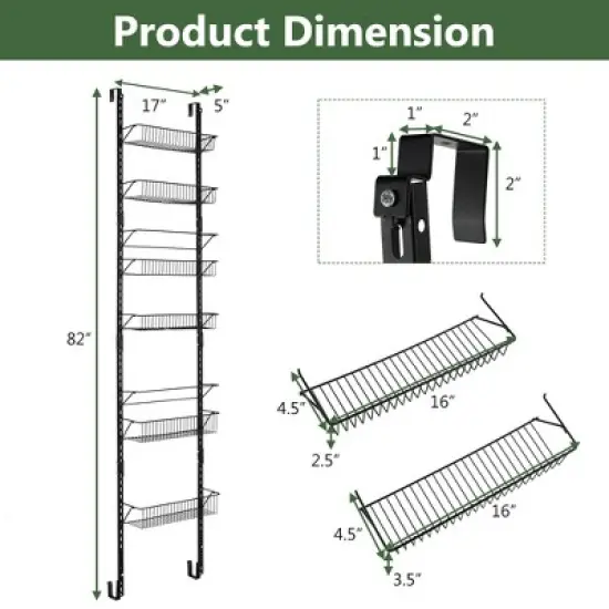 Costway Over The Door Pantry Organizer Wall Mounted Spice Rack w/ 6 Adjustable Shelves image {3}
