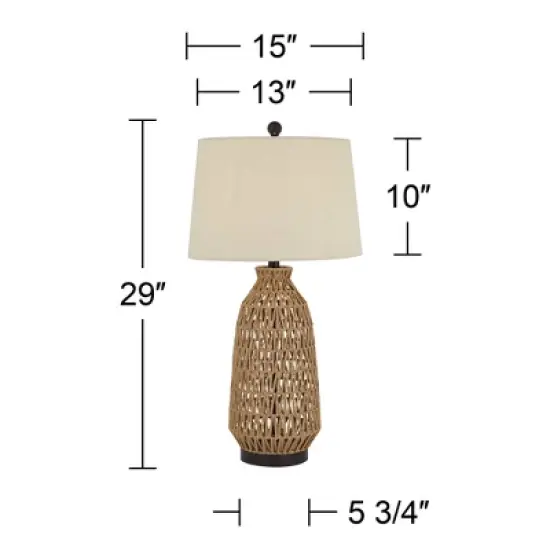 360 Lighting San Carlos Modern Coastal Table Lamp 29" Tall Natural Rattan Wicker Oatmeal Fabric Drum Shade for Bedroom Living Room Bedside Nightstand image {5}