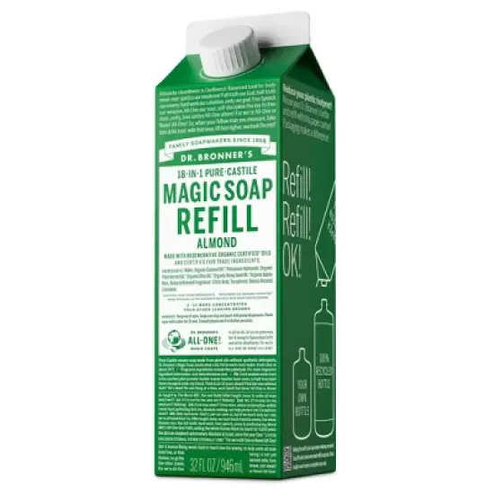 Dr. Bronner's Pure Castile Liquid Soap Bodywash Refill Carton - Almond - 32 fl oz image {1}