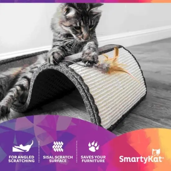SmartyKat Scratch Scroll Sisal & Carpet Curled Cat Scratcher for Indoor Cats & Kittens, Features Feather Toy for Play, Looped Carpet Material image {2}