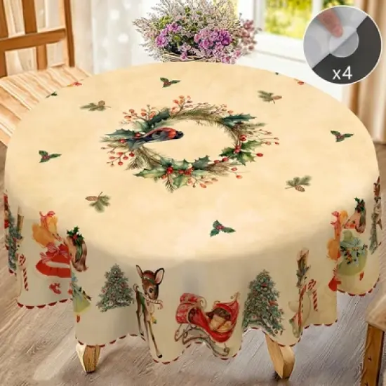LOVEVOOK Christmas Tablecloth, Snowman Tablecloth, Snowflake Table Cloths Stain Resistant Dining Table Cover for Holiday Decor image {12}