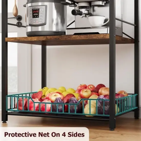 Kitchen Bakers Rack, Microwave Oven Stand with Large Wire Basket image {3}