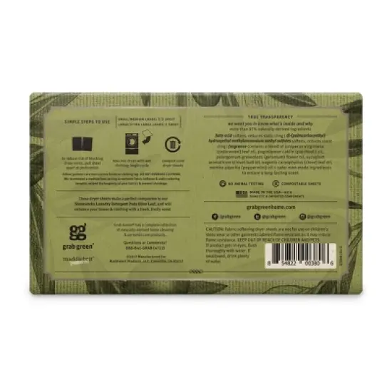 Grab Green Stoneworks Dryer Sheets, Olive Leaf Scent image {1}