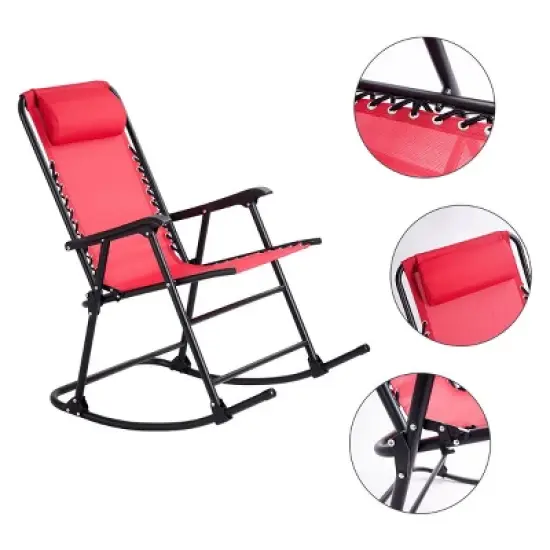 Costway Folding Zero Gravity Rocking Chair Rocker Porch Outdoor Patio Headrest Red image {6}
