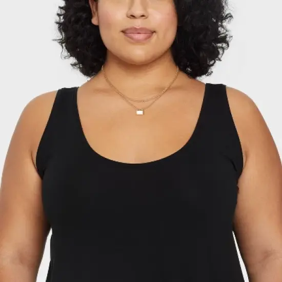 Gold Mop Rectangle 2 Row Necklace - A New Day&trade; Gold: Nickel-Free Metal, Lobster Claw Clasp, Multi-Strand Design, 16" Length image {1}