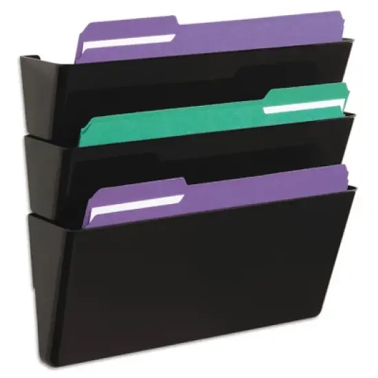 Recycled Wall File Three Pocket Plastic Black - Universal Office: Hanging Wall Organizer, 3 Compartments, Letter Size image {3}