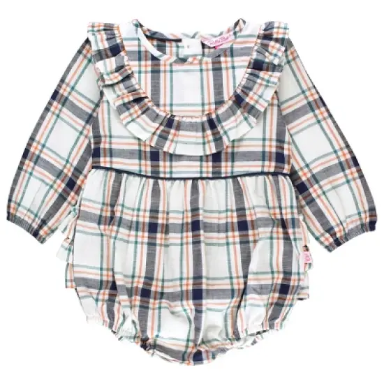 RuffleButts Baby Girls Long Sleeve Ruffle Trim Bubble Romper image {7}