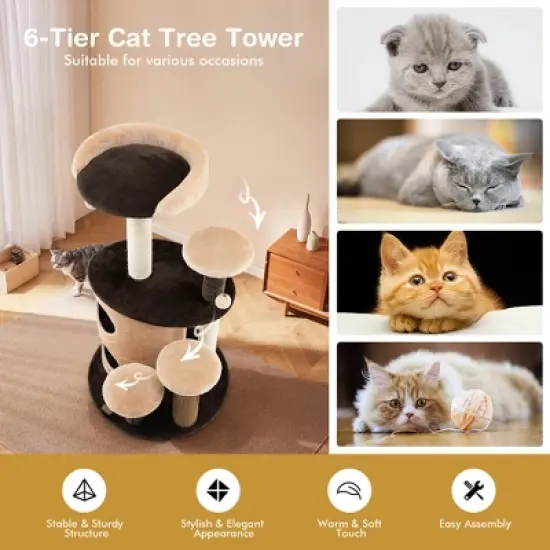 Costway 40'' Cat Tree Tower Multi-Level Activity Tree with 2-Tier Cat-Hole Condo image {4}