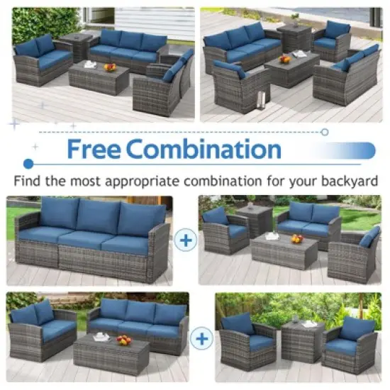 Cescia 7-Piece  PE Rattan Sofa Set, Garden Patio Wicker Sectional Sofa Set with Storage Coffee Table & End Table for Backyard, Porch, Balcony,Gray image {5}
