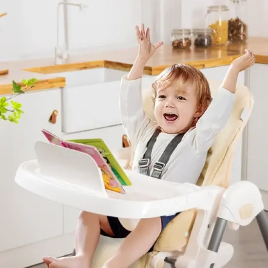 Infans Foldable Baby High Chair w/ Double Removable Trays & Book Holder image {2}