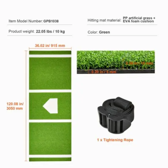 VEVOR Baseball Softball Hitting Batting Mat, 10' x 3.8' Indoor/Outdoor Softball Mat, Lined & Foam Backing Anti-Slip Anti-Fade Softball Training Aid image {7}