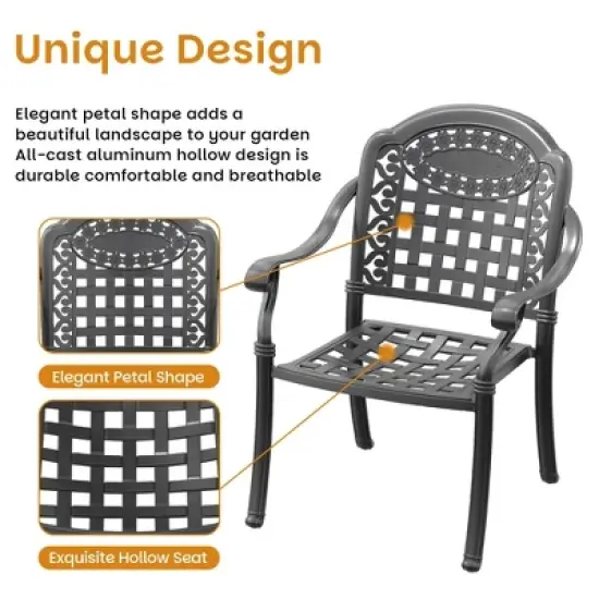 All-Weather 5-Piece Patio Dining Set: Cast Aluminum Furniture,Black with Comfy Blue Cushions & Umbrella Hole - Perfect for Garden Parties, BBQ! image {6}