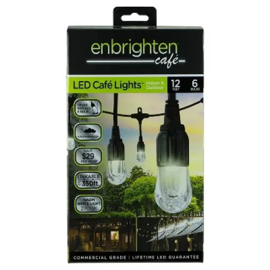 6ct Classic Caf&eacute; Outdoor String Lights Integrated LED Bulb - Black Wire - Enbrighten image {5}
