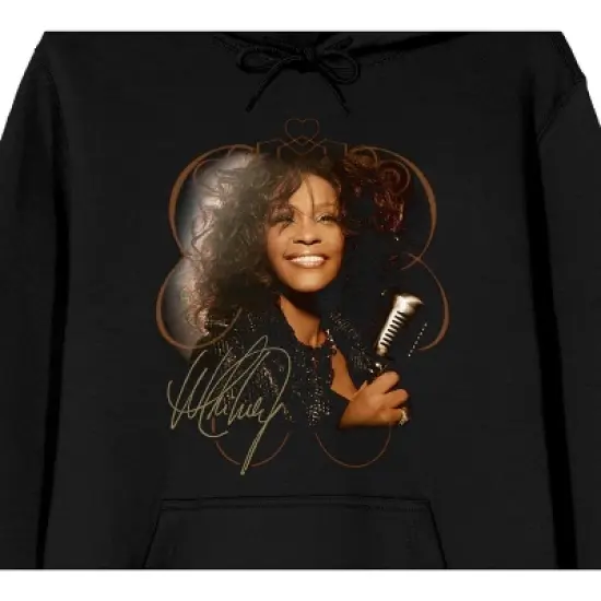 Whitney Houston Face Long Sleeve Men's Black Hooded Sweatshirt image {1}