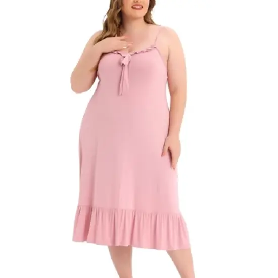 Agnes Orinda Women's Plus Size Nightgown Ruffle Hem Comfy Adjustable Strap Sleepdress image {5}