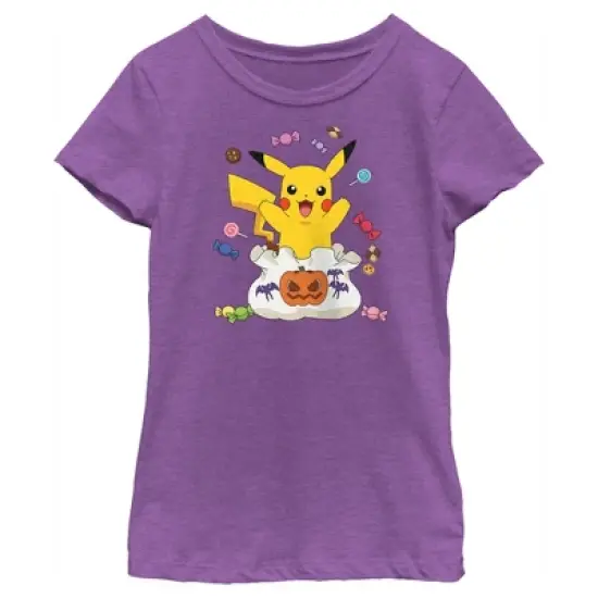 Girl's Pokemon Halloween Pikachu Bag of Candy T-Shirt image {3}