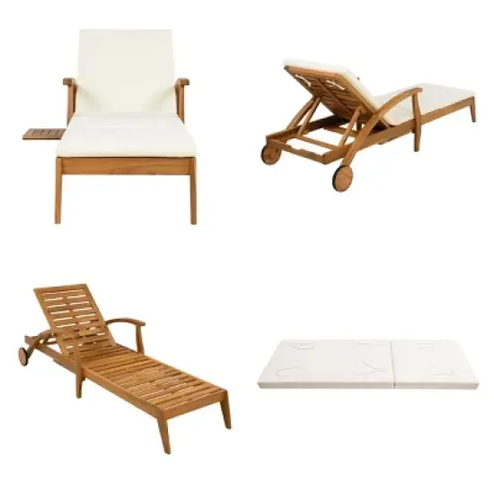 Outdoor Acacia Wood Chaise Lounge,Adjustable Chaise Lounge Chair with Wheels and Cushion,Modern Chaise Lounge for Patio Garden-Coolbibila image {5}