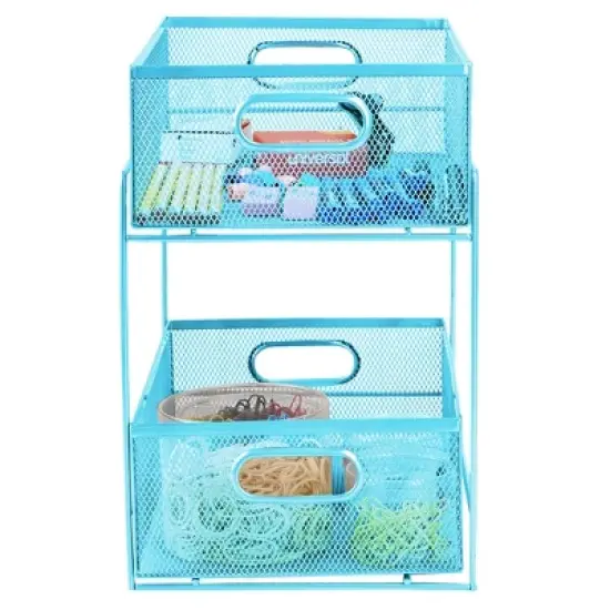 Mind Reader Metal Mesh Organizer [2 TIER] Slide Out Basket Drawer For Kitchen, Bathroom, Office Desk (BLACK) image {1}