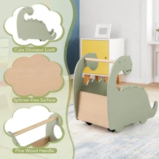 Costway 2 in 1 Baby Push Walker w/ Pine Wood Handle Large Storage Box 4 Universal Wheels image {6}