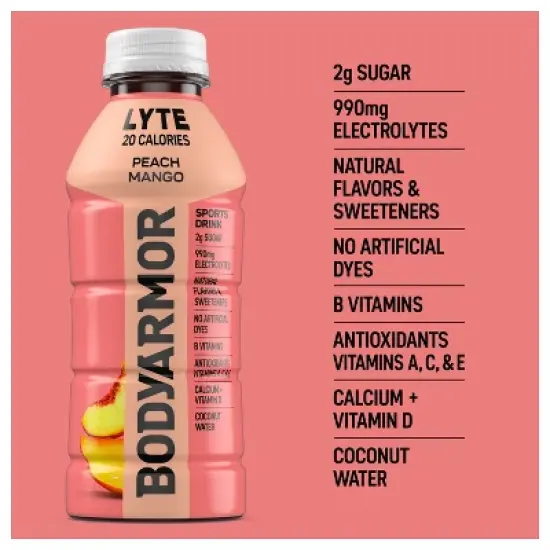 BODYARMOR LYTE Peach Mango - 16 fl oz Bottle image {1}