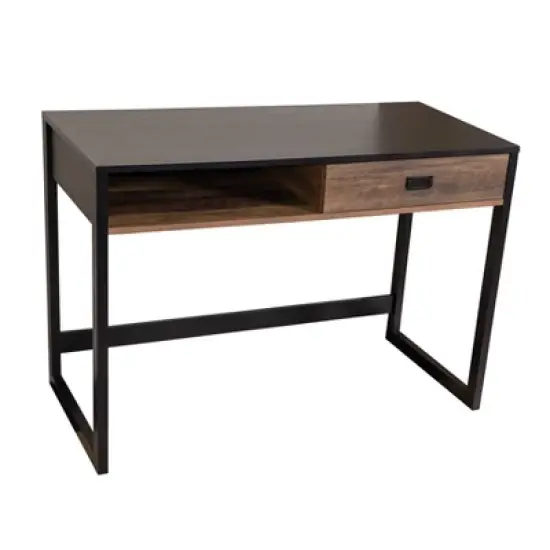 Oslo Contemporary Studio Workstation Desk with Drawer Black/Brown - Danya B. image {11}
