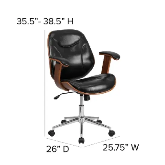 Merrick Lane Mid-Back Ergonomic Office Chair Executive Swivel Bentwood Frame Desk Chair in Black Faux Leather image {9}