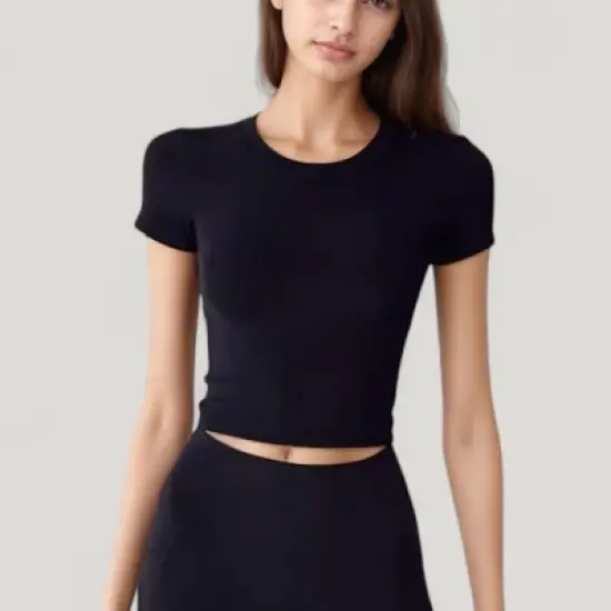 Anna-Kaci Active Women's Short Sleeve Open Back Crop Top with Twist Detail and Fitted Silhouette image {9}