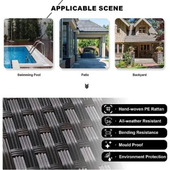 ALAULM 7 Pieces Outdoor Patio Furniture Set with 43" Gas Propane Fire Pit Table PE Wicker Rattan Sectional Sofa image {8}