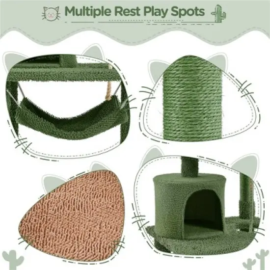 Yaheetech 62.5" H Cat Tree Cat Tower with Natural Sisal for Small- to Medium-sized Cats Green/Brown image {4}