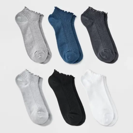 Women's Pointelle Lettuce Edge 6pk Low Cut Socks - A New Day&trade; 4-10 image {3}