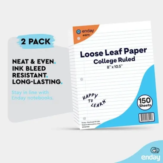 Loose Leaf Paper Wide & College Ruled, 8" x 10.5" Filler Paper White, 3 Hole Punched Binder Paper for 3 Ring Binders, 150 Sheets Per Pack - Enday image {3}
