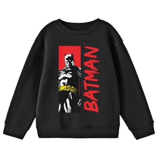 Batman Red Name and Character Youth Black Crew Neck Sweatshirt image {2}