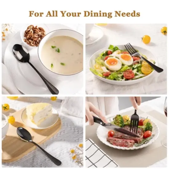 Itopfox 24-Piece Black Silverware Set with Steak Knives, Food-Grade Stainless Steel Flatware Set for 4, Mirror Polished Cutlery Set with Spoons image {6}