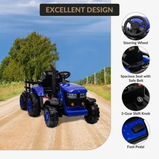 Kids Ride On Tractor, 12V Kids Ride On Toy Car with Remote Control, Electric Vehicles Toy with LED Headlights for Boys Girls 3-8, Gift for Kids image {2}