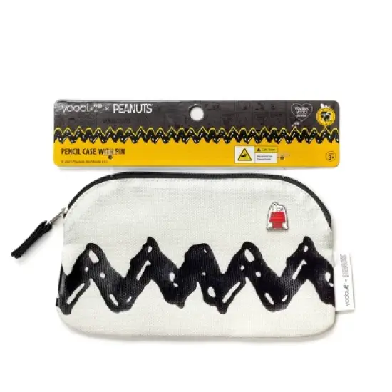 Yoobi Peanuts Pencil Pouch with Snoopy Pin Black Chevron Single Zip image {5}