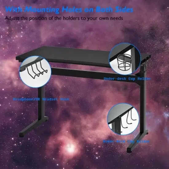 Costway Gaming Computer Desk Carbon Fiber Surface w/Mousepad Cup Holder Headphone Hook image {5}