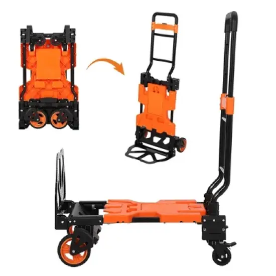 Folding Hand Truck, 2-in-1 Convertible Dolly Cart with Storage Basket, 330LB Capacity, 4 Wheels, Retractable Handle for Moving, Green image {7}