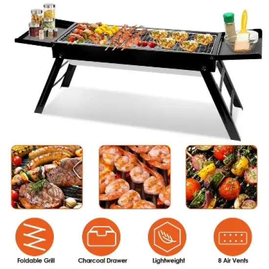 KTMBDW Portable Barbecue Charcoal Grill, Folding Portable BBQ Tool Kits for Outdoor Cooking Camping Hiking Picnics Tailgating Backpacking, Black image {10}