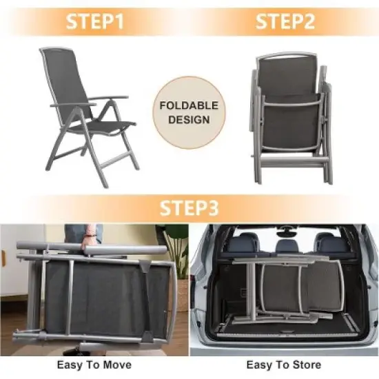 YUHAO 2PCS Adjustable High Back Textilene Fabric Seat，Outdoor Portable Reclining Patio Chairs for Garden Camping Poolside Beach Deck，Dark Gray image {6}