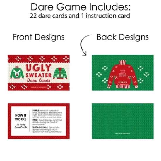 Big Dot of Happiness Ugly Sweater - Holiday and Christmas Party Game Scratch Off Dare Cards - 22 Count image {4}