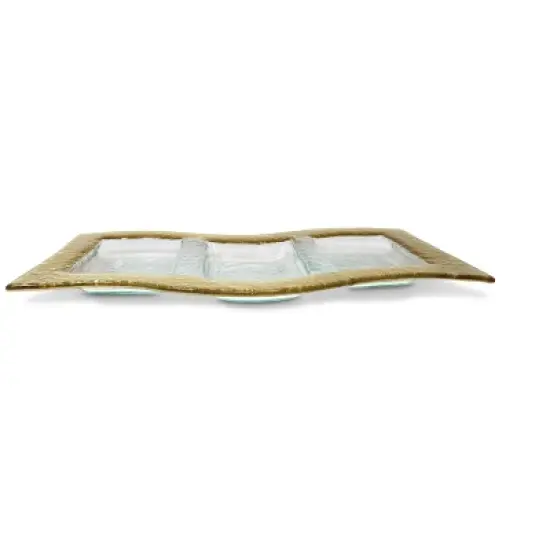 Classic Touch Glass 3 Sectional Wavy Relish Dish with Gold Border image {1}
