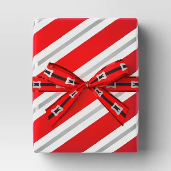 30&rdquo; 90 sq ft Christmas Roll Wrap Red/White/Silver Diagonal Stripes - Wondershop&trade; image {1}
