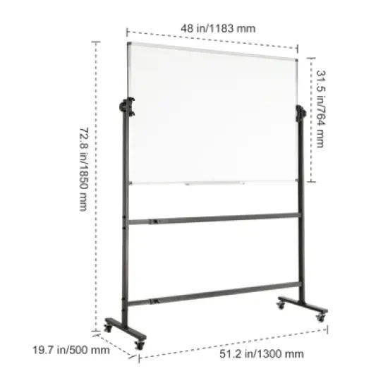 VEVOR Rolling Whiteboard, 48x32 inch Double-Sided Magnetic Mobile Whiteboard, 360&deg; Reversible Adjustable Height Dry Erase Board, White image {7}