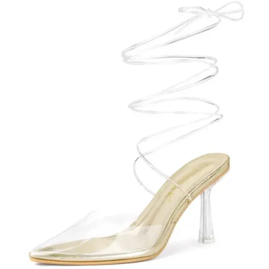Allegra K Women's Clear Heels Lace Up Strappy Stiletto Heel Sandals image {6}