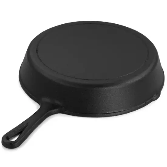 MegaChef Round Preseasoned Cast Iron Frying Pan with Handle in Black image {3}