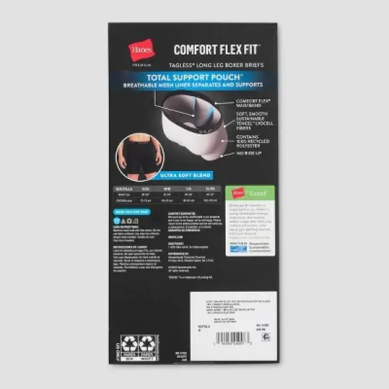 Hanes Premium Men's Long Leg Boxer Briefs with Anti Chafing Total Support Pouch 3pk - Black/Gray image {2}